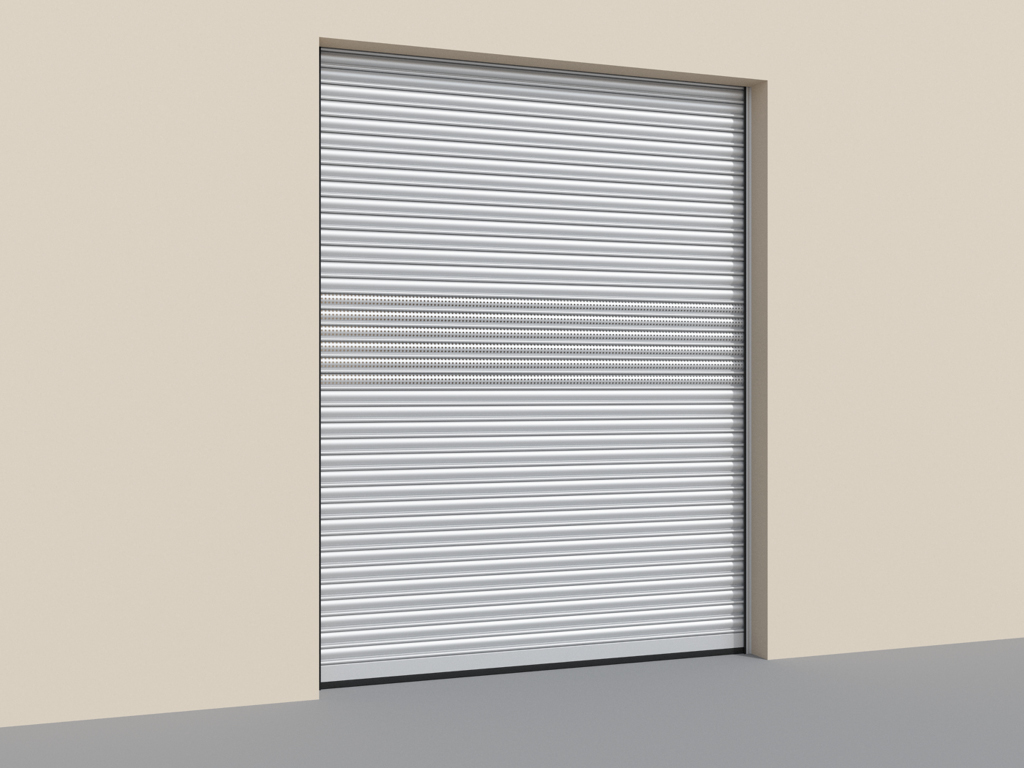 Po'latdan yasalgan rulonli eshiklar, to‘liq va perforatsiyalangan profilning kombinatsiyalangan to‘ridan tayyorlangan.